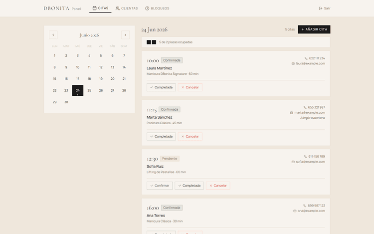 D Bonita — Reservas + CRM — detalle